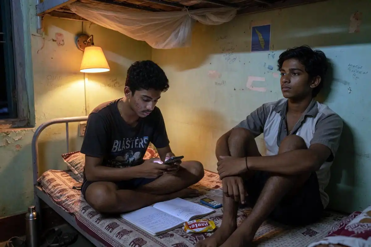 Vaazha 2 lead actors Hashir and Alan in a quiet scene