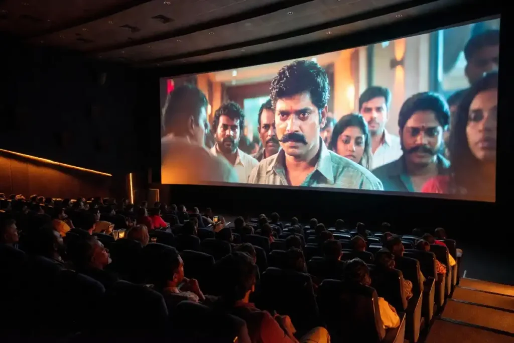 Audience watching a Malayalam film in a modern cinema