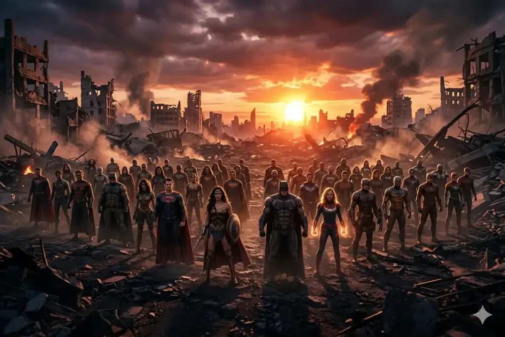 Superhero team assembled and ready for battle