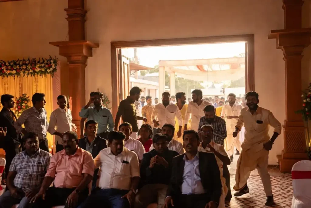 Dramatic Indian wedding scene with sudden interruption